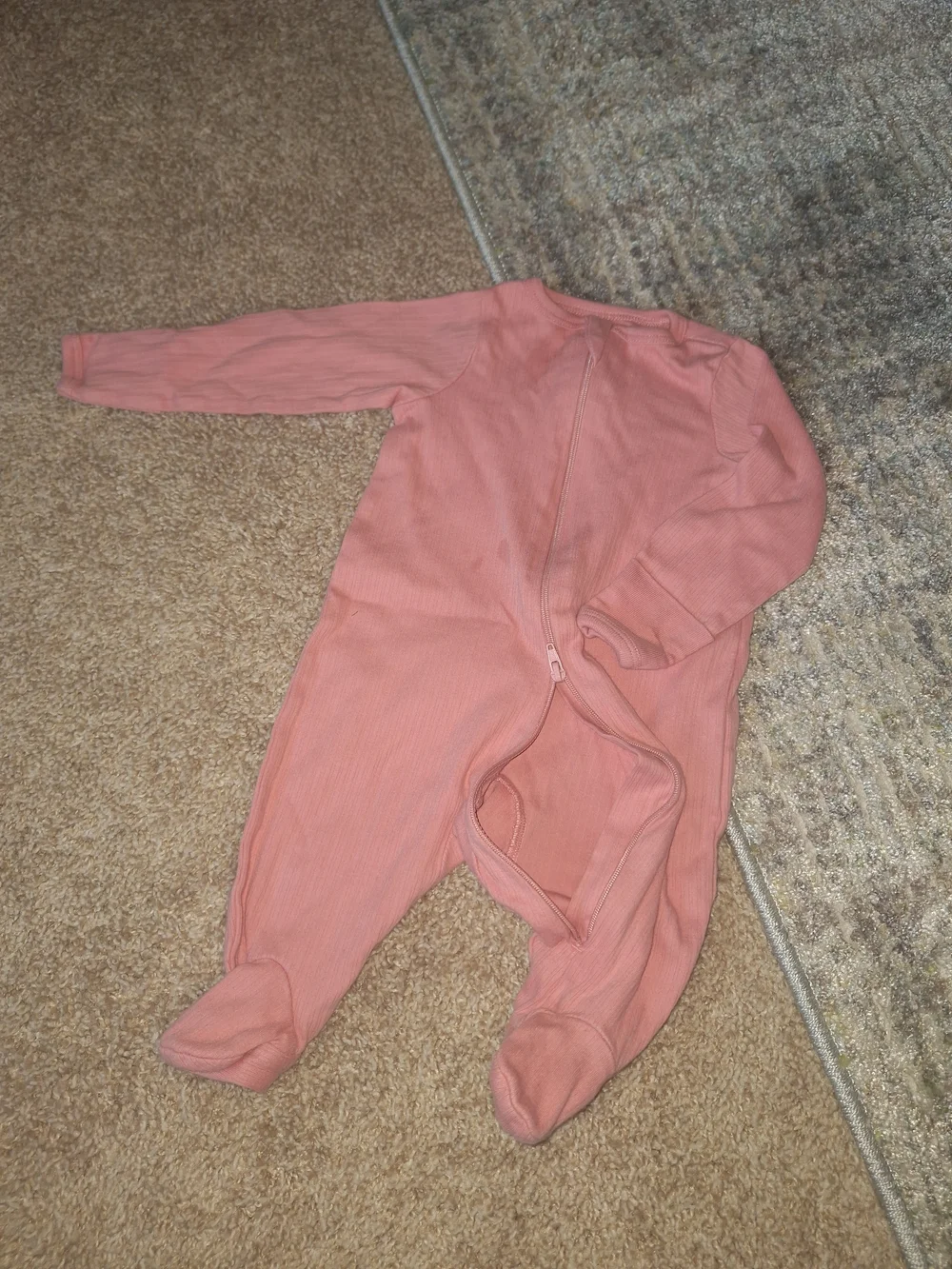 wonder nation Ribbed Long-Sleeve Footed One-Piece in Dusty Pink